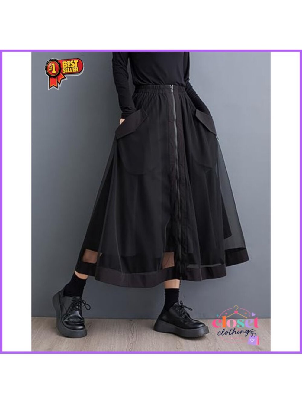 Womens Sheer Wide Leg Skirt Elastic Waist Flowy Hem Two Pockets - Picture 3 of 5